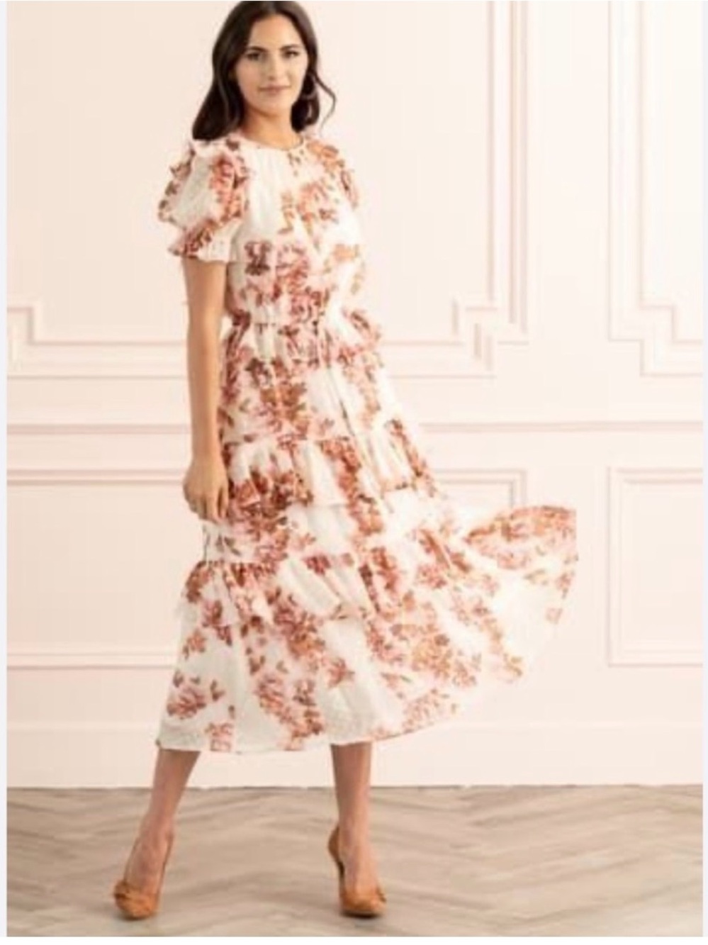 Rachel Parcell White Maxi Dress with Peach Floral Print